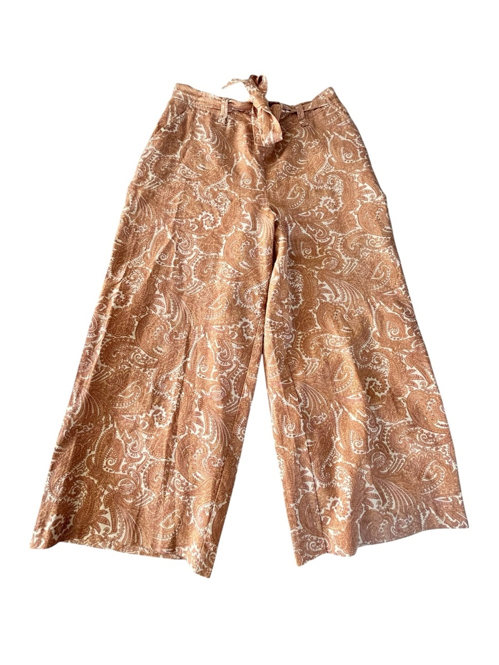 Sigrid Olsen Linen Blend Wide Leg Ankle Tie Pants M Rust Paisley NWOT